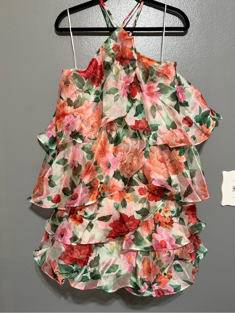 Floral Ruffle Tiered Halter Mini Dress